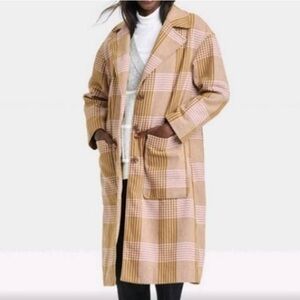 A New Day Target Pea Plaid Coat in Light Pink & Brown (M)